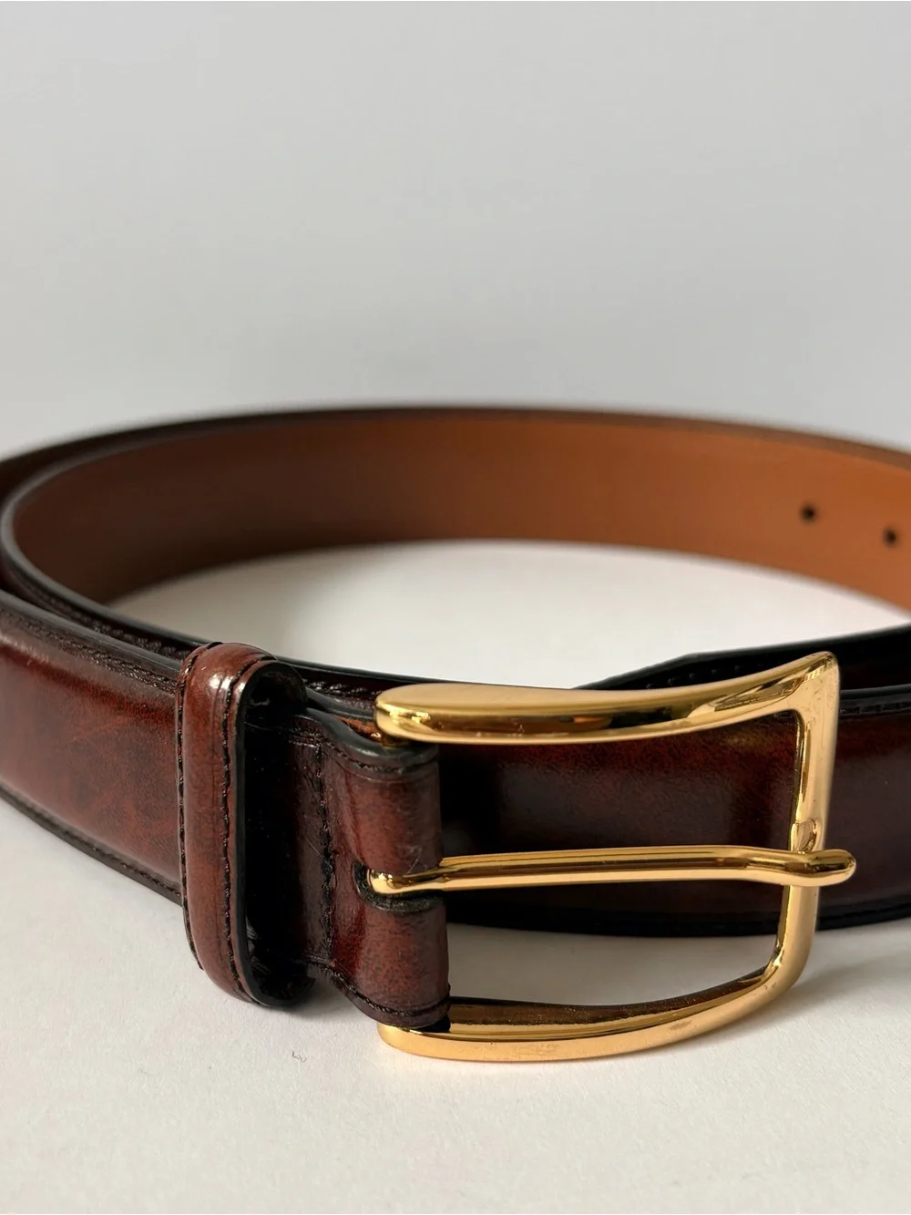 Johnston & Murphy Men's Solid Brown Dress Leather Belt w/Brass Buckle, Size 44